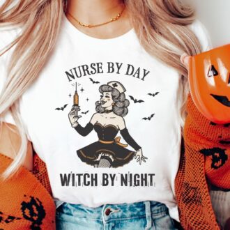 Vintage Halloween Witch Nurse Shirt, Retro Nurse by Day Witch by Night T shirt, Halloween Gift for Nurse 0