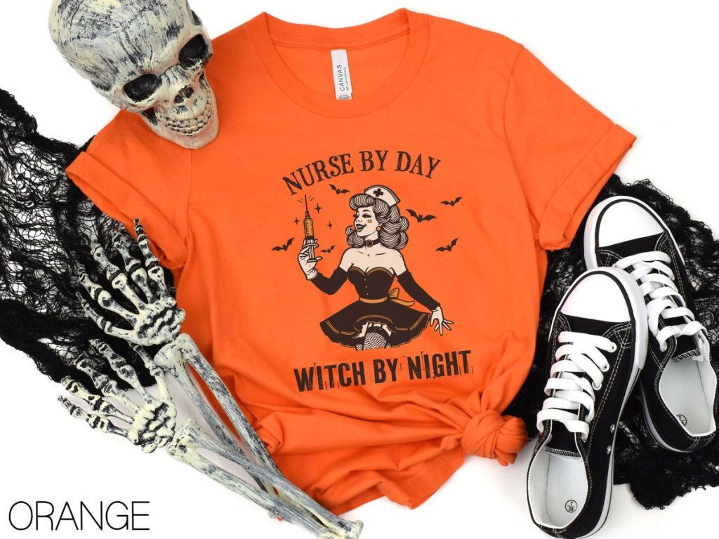 Vintage Halloween Witch Nurse Shirt, Retro Nurse by Day Witch by Night T shirt, Halloween Gift for Nurse 1