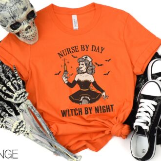 Vintage Halloween Witch Nurse Shirt, Retro Nurse by Day Witch by Night T shirt, Halloween Gift for Nurse 1