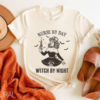 Vintage Halloween Witch Nurse Shirt, Retro Nurse by Day Witch by Night T shirt, Halloween Gift for Nurse 2