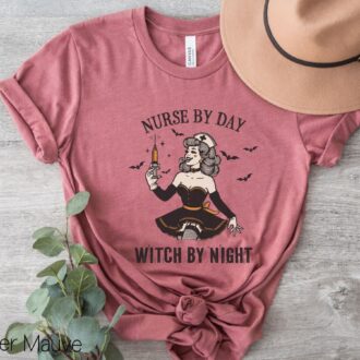 Vintage Halloween Witch Nurse Shirt, Retro Nurse by Day Witch by Night T shirt, Halloween Gift for Nurse 3