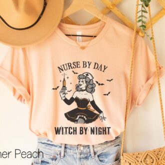 Vintage Halloween Witch Nurse Shirt, Retro Nurse by Day Witch by Night T shirt, Halloween Gift for Nurse 4