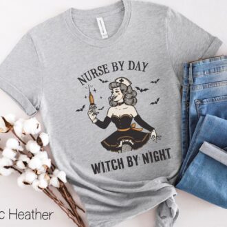 Vintage Halloween Witch Nurse Shirt, Retro Nurse by Day Witch by Night T shirt, Halloween Gift for Nurse 5