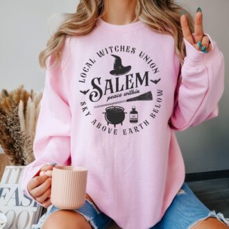 Salem Vintage Halloween Shirt, Local Witches Union, Spooky Season Sweatshirt, Cozy Fall Tee 2