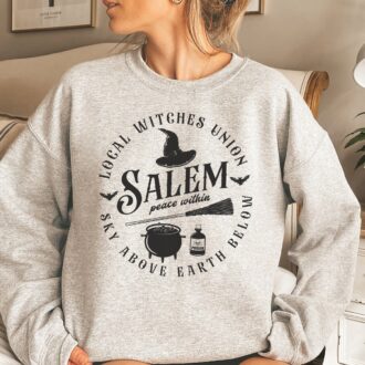 Salem Vintage Halloween Shirt, Local Witches Union, Spooky Season Sweatshirt, Cozy Fall Tee 4