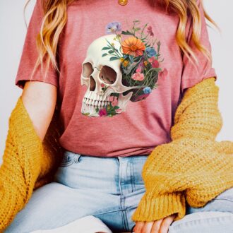 Anatomical Brain T shirt, Women's Floral Skull Nurse Shirt, Gothic Skeleton Design 5