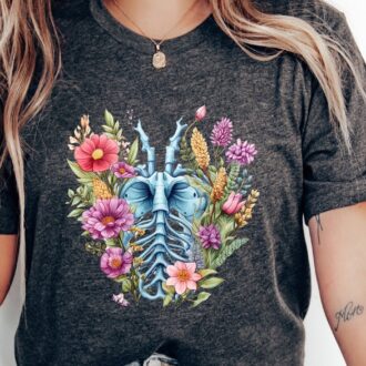 Anatomically Correct Torso Floral T Shirt for Women, Medical Gift for Nurse 0