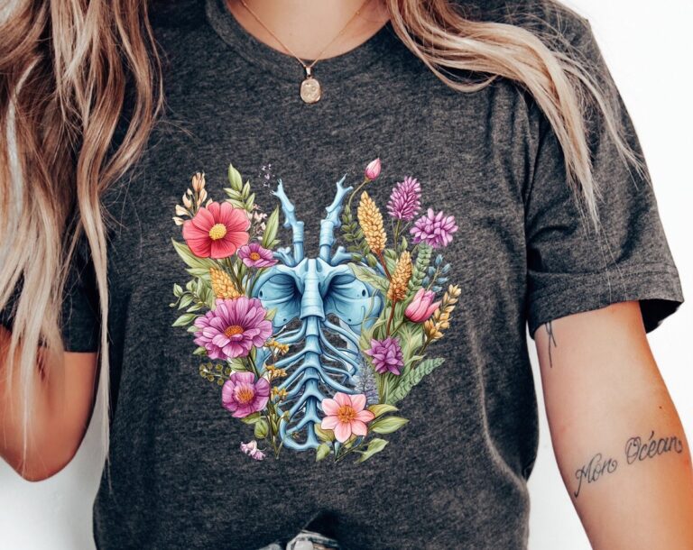 Anatomically Correct Torso Floral T-Shirt for Women, Medical Gift for Nurse