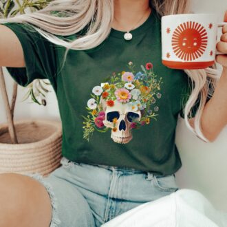 Anatomy Skull Floral Nurse T Shirt, flower skull tank top, skeleton shirt for women 4