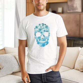 Blue Bloom Skull Shirt, Halloween Floral Skeleton T Shirt, Womens Fall Boho Graphic Tee 4