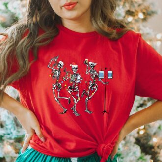 Christmas Skeleton Dancing Nurse Shirt, Funny Nurse Christmas Top, Cute Nurse Gift 1