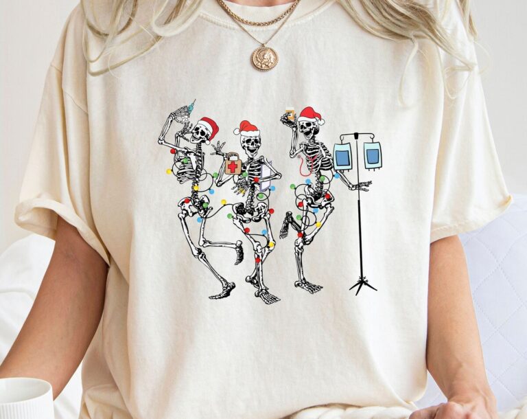 Christmas Skeleton Dancing Nurse Shirt, Funny Nurse Christmas Top, Cute Nurse Gift