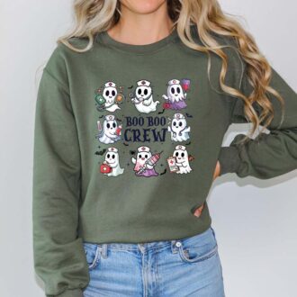 Funny Boo Boo Crew Sweatshirt, Nursing Ghost Halloween Party, Nurse Practitioner 2