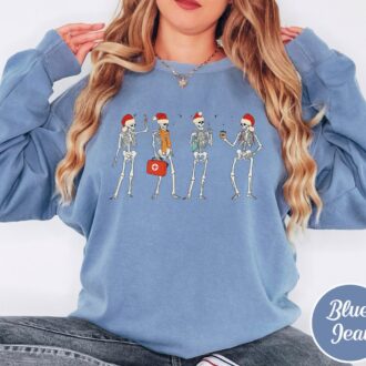 Funny Christmas Nurse Skeleton Sweatshirt, Healthcare Worker Gift, ER Nurse Xmas 2