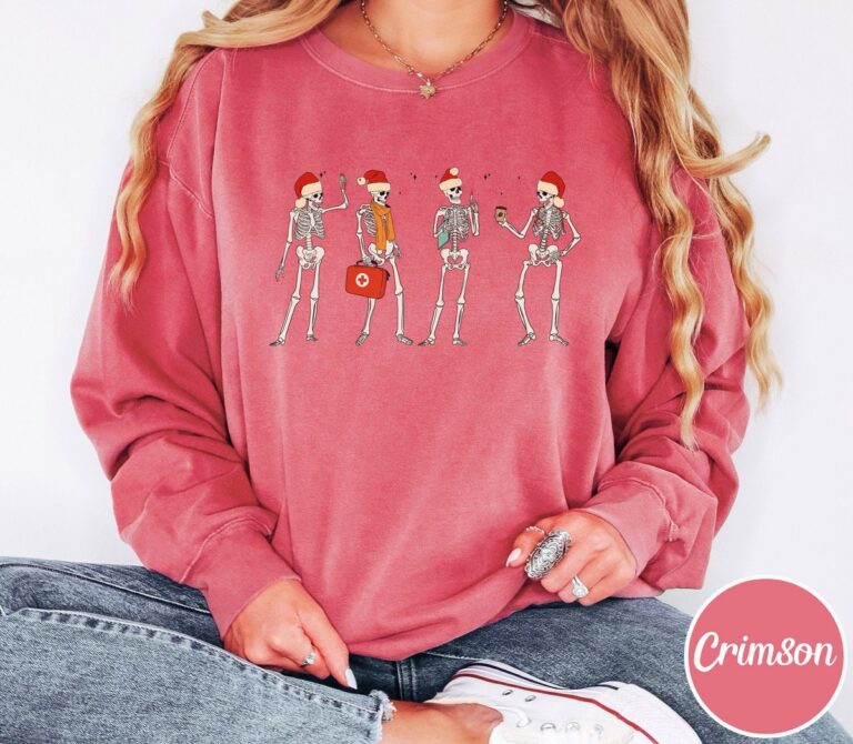 Funny Christmas Nurse Skeleton Sweatshirt, Healthcare Worker Gift, ER Nurse Xmas