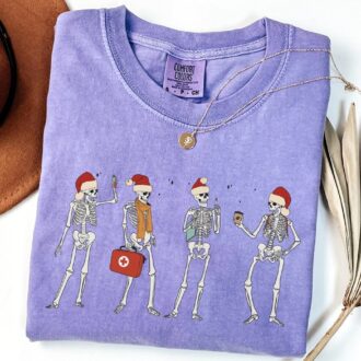 Funny Christmas Nurse Skeleton Sweatshirt, Healthcare Worker Gift, ER Nurse Xmas 4