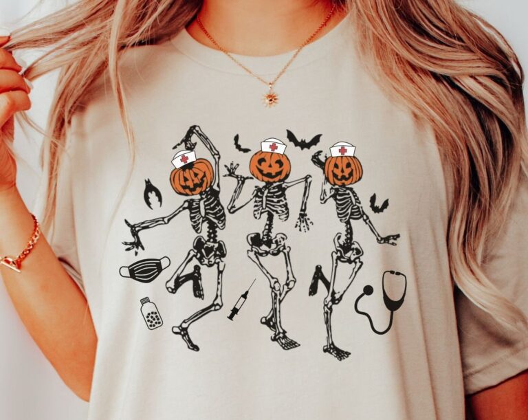Funny Nurse Skeleton Dancing Halloween T-shirt, Pumpkin Nurse Sweatshirt