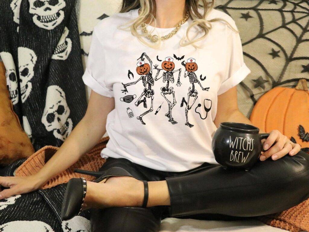 Funny Nurse Skeleton Dancing Halloween T-shirt, Pumpkin Nurse Sweatshirt