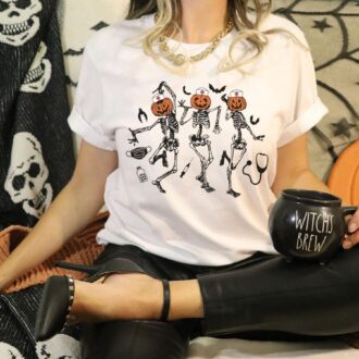 Funny Nurse Skeleton Dancing Halloween T shirt, Pumpkin Nurse Sweatshirt 1