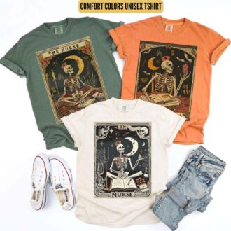 Funny Skeleton Nurse T Shirt for Graduation, Halloween Nurse Gift, Tarot Card Design 1