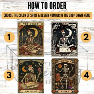 Funny Skeleton Nurse T Shirt for Graduation, Halloween Nurse Gift, Tarot Card Design 2
