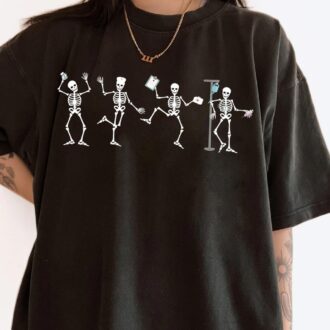 Halloween Nurse Shirt, Dancing Skeletons T Shirt, Spooky Nurse Gift, Nurse Appreciation 4