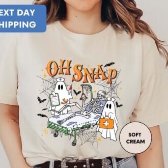 Oh Snap Nurse Shirt, Hospital Halloween Party, Funny Skeleton & Spooky Bone Design 0