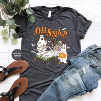 Oh Snap Nurse Shirt, Hospital Halloween Party, Funny Skeleton & Spooky Bone Design 1