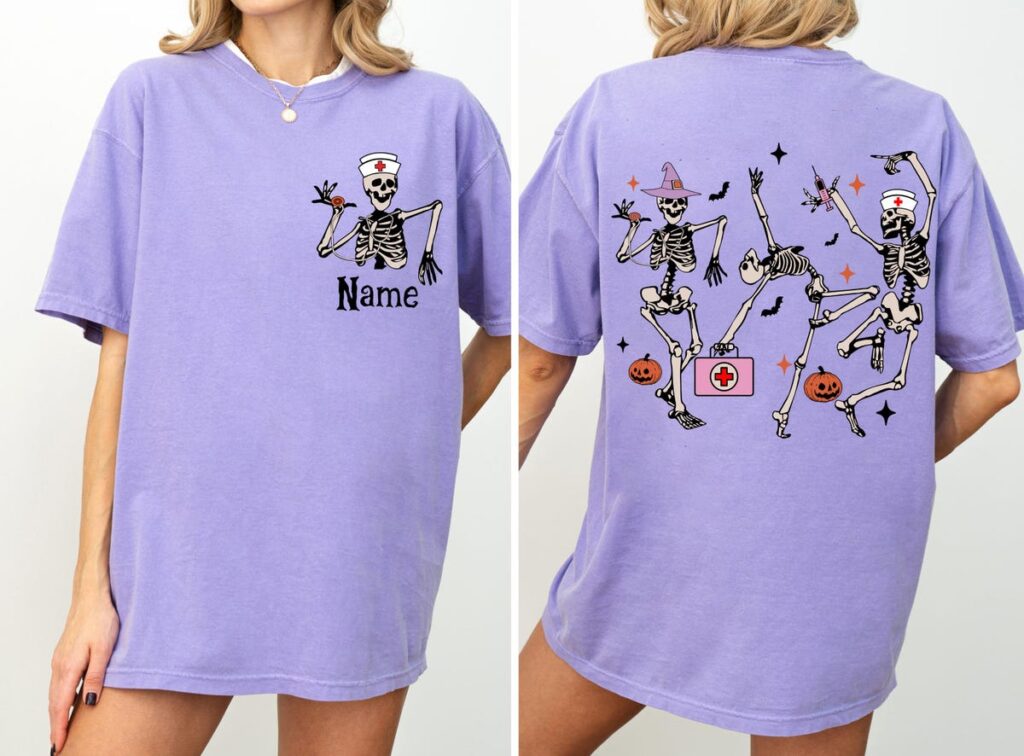 Personalized Nurse Skeleton Shirt, Spooky Pumpkin, Funny Nurse Tee, Skeleton Dance
