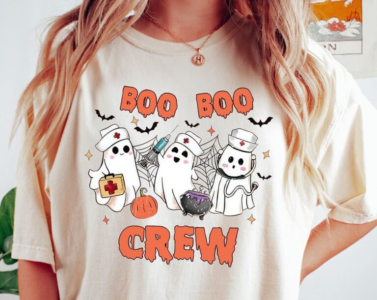 Boo Crew Halloween Nurse Shirt, Cute Ghost Nurse Tee for Sale