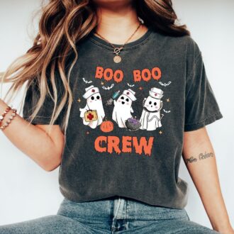 Boo Crew Halloween Nurse Shirt, Cute Ghost Nurse Tee for Sale