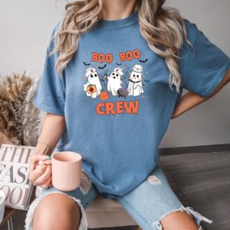 Boo Crew Halloween Nurse Shirt, Cute Ghost Nurse Tee for Sale