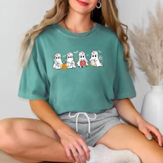 Comfort Colors Ghost Nurse Halloween Shirt, Funny Spooky Nurse Tee