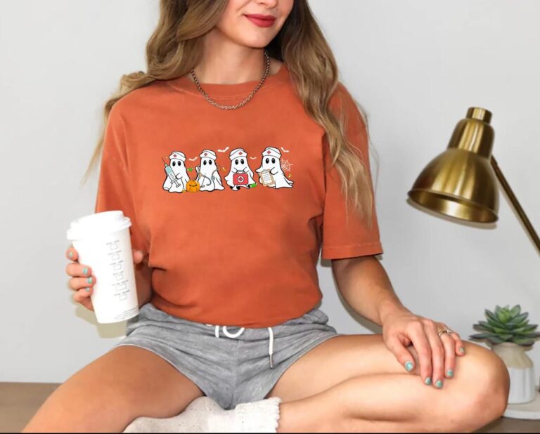 Comfort Colors Ghost Nurse Halloween Shirt, Funny Spooky Nurse Tee