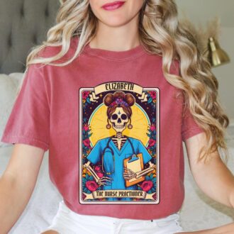Custom Nurse Tarot Card Shirt, Spooky Skeleton Witch Crew Tee for RNs, ER, Pediatric