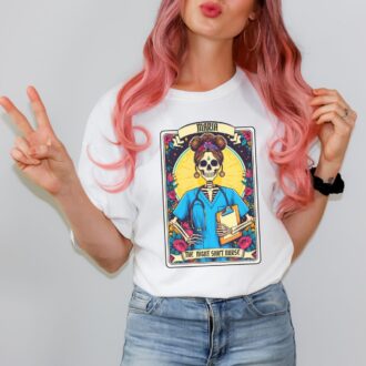 Custom Nurse Tarot Card Shirt, Spooky Skeleton Witch Crew Tee for RNs, ER, Pediatric