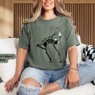 Funny Skeleton Nurse Halloween Shirt, Workin The Pole, Night Shift Nurse Gifts