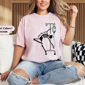 Funny Skeleton Nurse Halloween Shirt, Workin The Pole, Night Shift Nurse Gifts