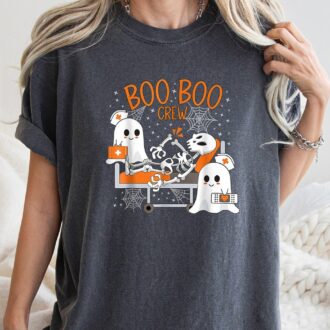 Halloween Boo Crew Nurse T-Shirt, Cute Nurse Shirt, Funny Ghost Shirt