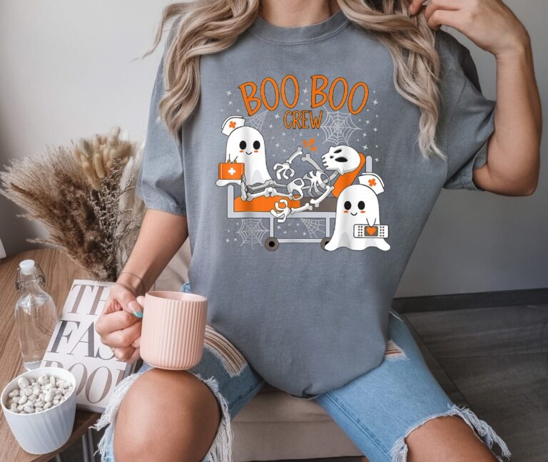 Halloween Boo Crew Nurse T-Shirt, Cute Nurse Shirt, Funny Ghost Shirt