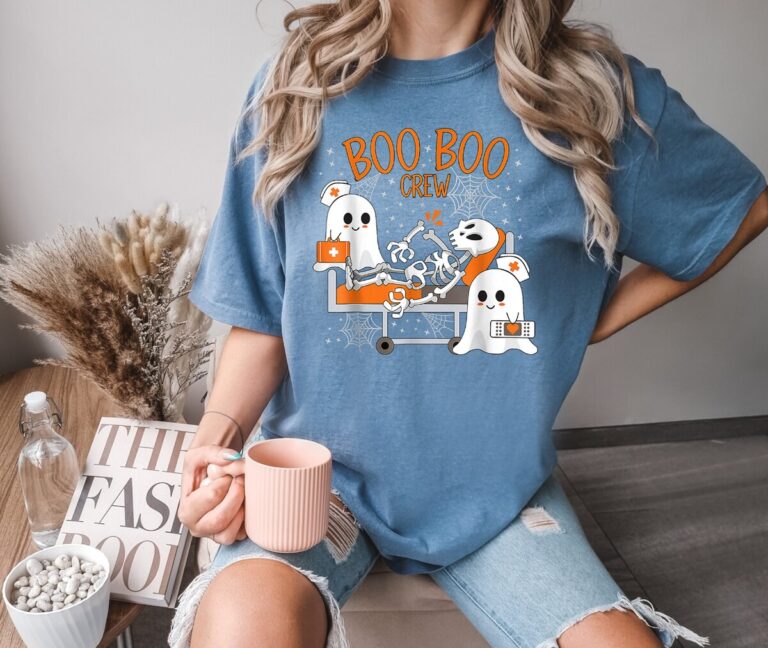 Halloween Boo Crew Nurse T-Shirt, Cute Nurse Shirt, Funny Ghost Shirt