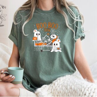Halloween Boo Crew Nurse T-Shirt, Cute Nurse Shirt, Funny Ghost Shirt