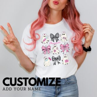 Halloween Nurse Shirt, Custom Ghost & Bows Design for ER, NICU, RN, Oncology