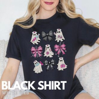 Halloween Nurse Shirt, Custom Ghost & Bows Design for ER, NICU, RN, Oncology