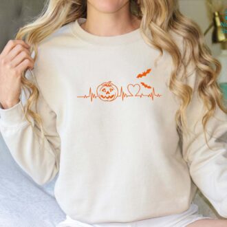 Halloween Pumpkin Heartbeat Shirt, Spooky Vibes Fall Hoodie, Nursing Ghost Shirt