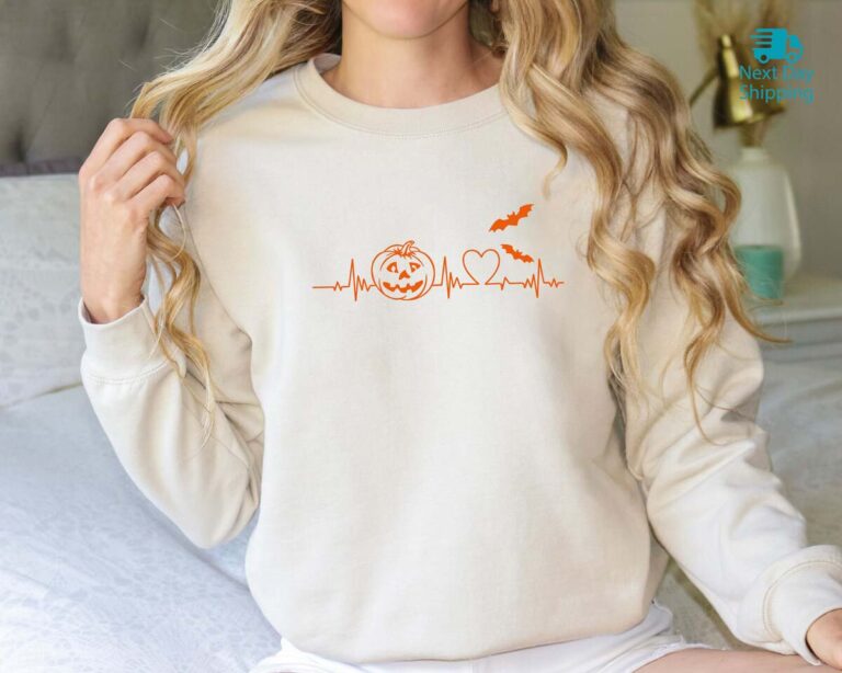 Halloween Pumpkin Heartbeat Shirt, Spooky Vibes Fall Hoodie, Nursing Ghost Shirt