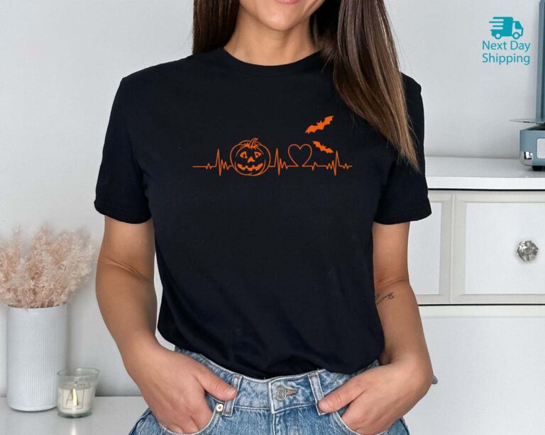 Halloween Pumpkin Heartbeat Shirt, Spooky Vibes Fall Hoodie, Nursing Ghost Shirt
