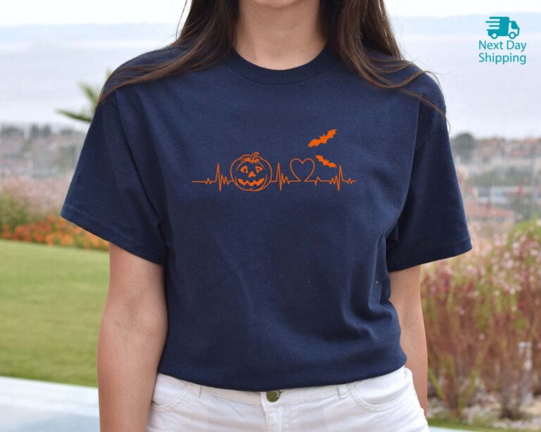 Halloween Pumpkin Heartbeat Shirt, Spooky Vibes Fall Hoodie, Nursing Ghost Shirt