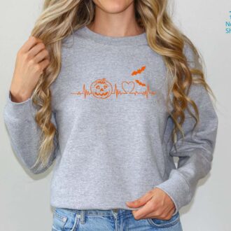 Halloween Pumpkin Heartbeat Shirt, Spooky Vibes Fall Hoodie, Nursing Ghost Shirt