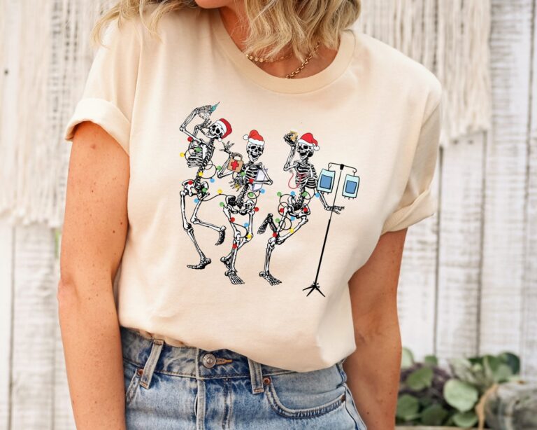 Nurse Squad Skeleton T-shirt, Santa Claus Christmas gifts for nurses